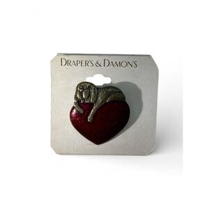 Vintage Draper & Damon's Red Enamel Heart Hound‎ Dog Rhinestone Eyes Brooch Pin